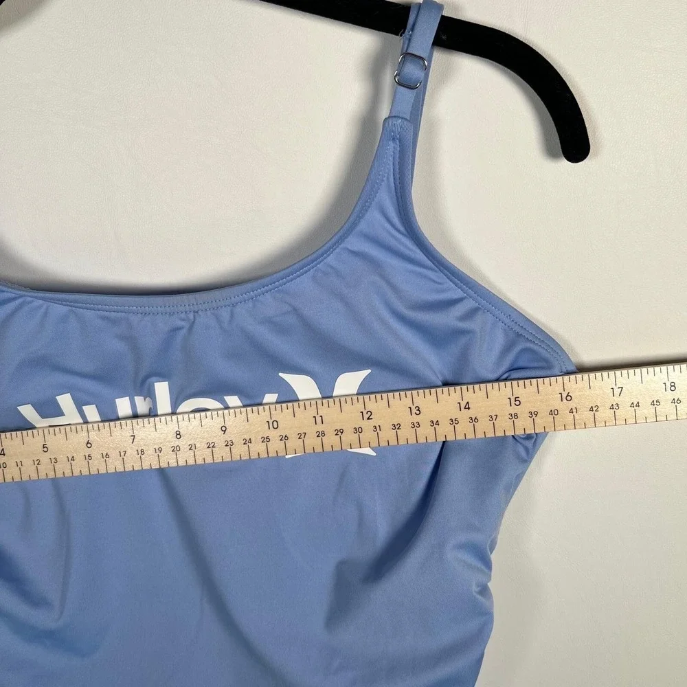 NWT Hurley Light Blue One Piece Swimsuit Front Logo Ruched Sides HURN23017 LARGE